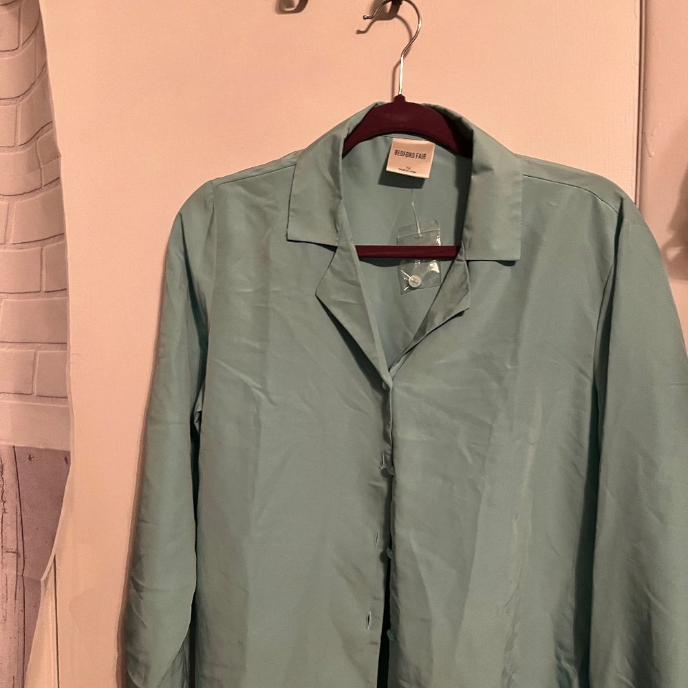 NWT BEDFORD FAIR LONG SLEEVE BUTTON DOWN BLOUSE SZ 12